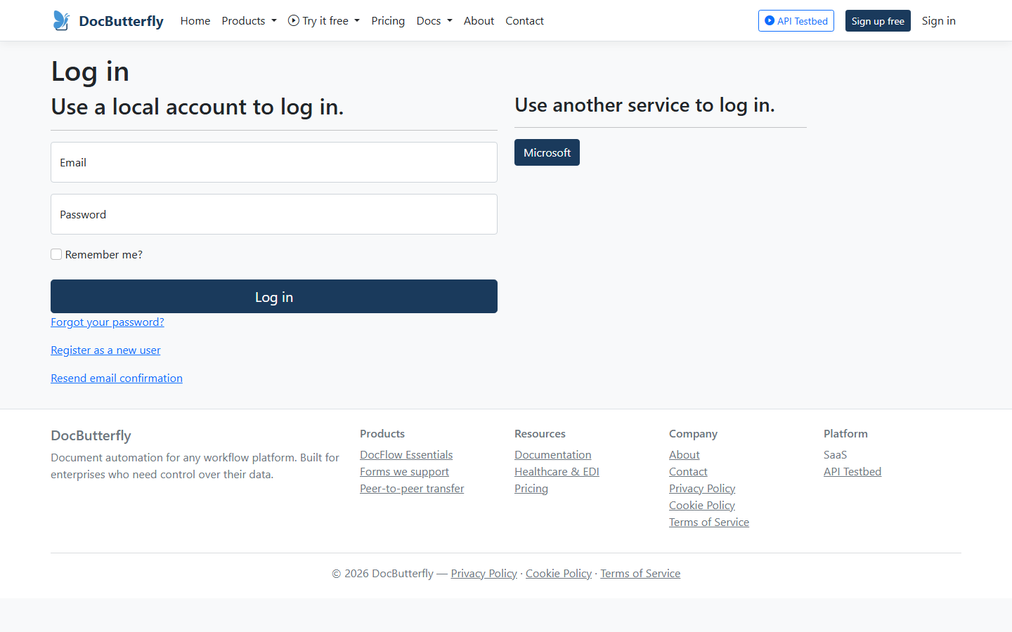 The sign-in page, offering a Microsoft account or an email address and password.